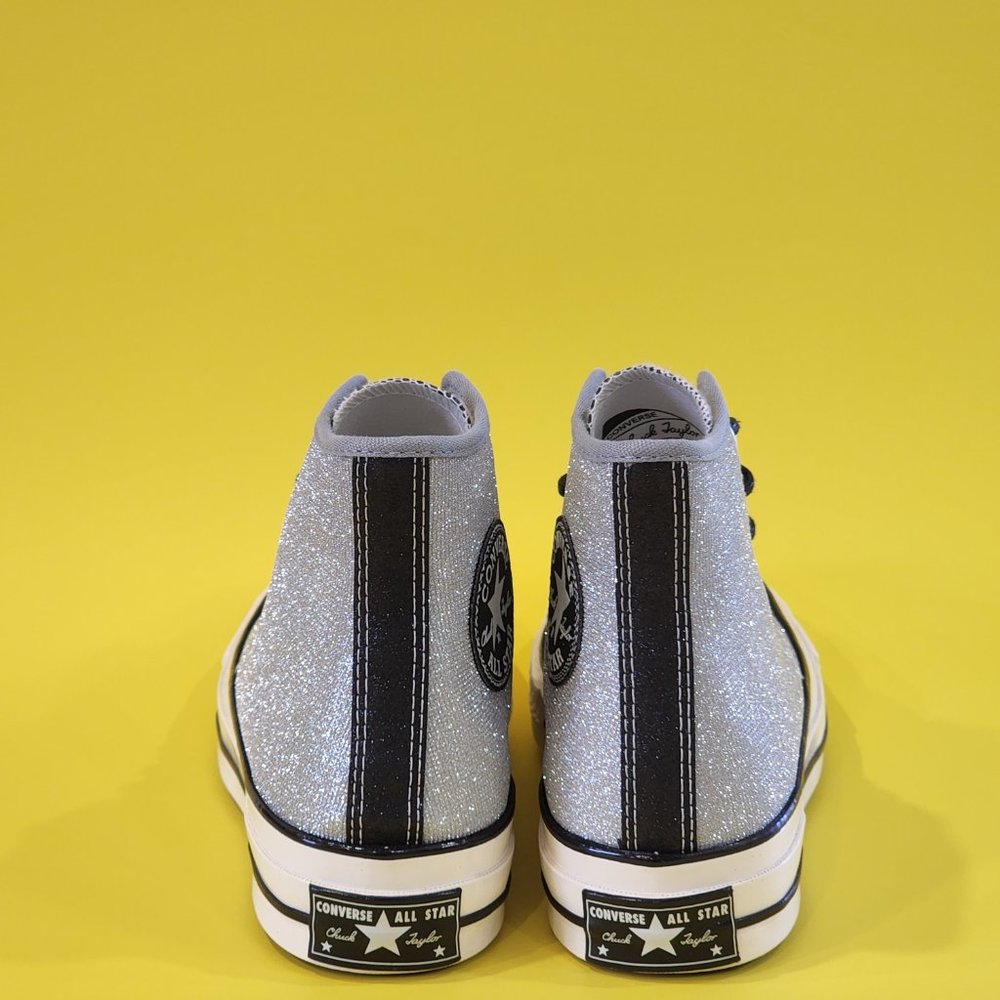 Converse Chuck 70 Hi Authentic Glam Silver Glitter Women's Sneakers 572038C NWT - Picture 5 of 6